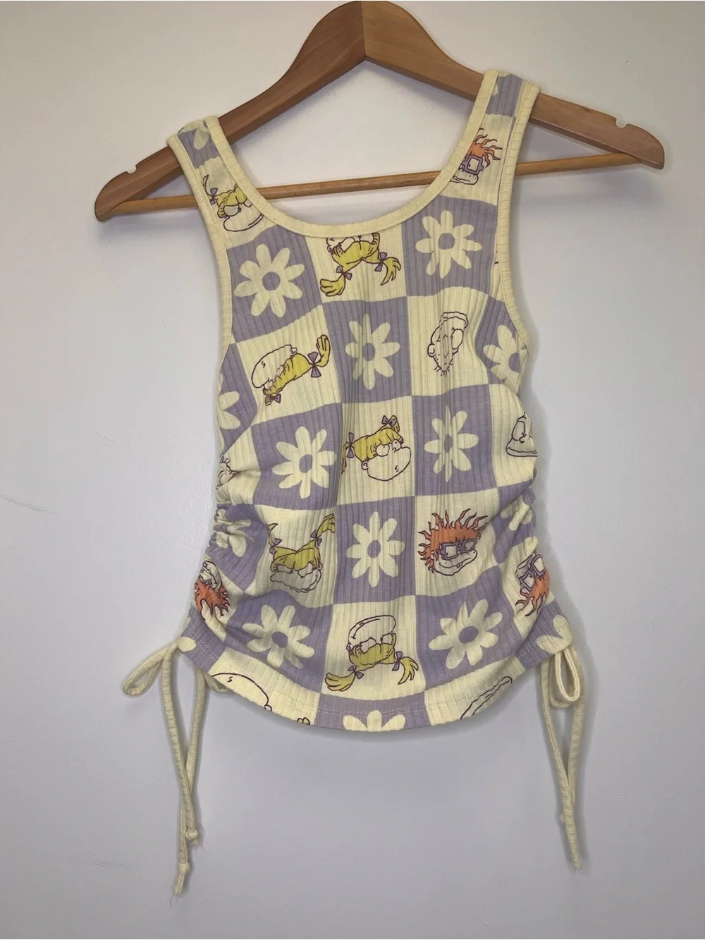 Nickelodeon Rugrats Graphic Tank Top Y2K Checker Floral Baby Tee Size Small
